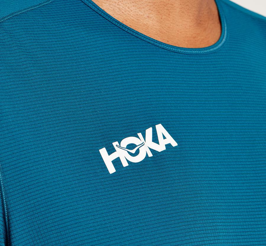 Tops Mens - Hoka One One Performance Short Sleeve - Blue - KZFHRVI-37